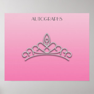 Póster de autógrafos de tiara de concurso rosa y p