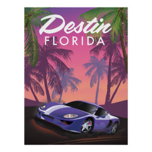 Poster de autos deportivos de Destin Florida USA.