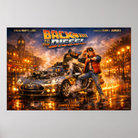 Póster de aventura nocturna de viaje en el tiempo 