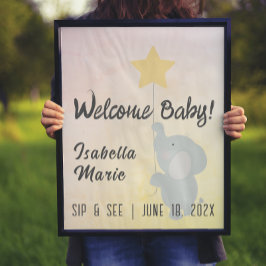 Póster de Baby Shower Caprichoso Elefante Bebeando