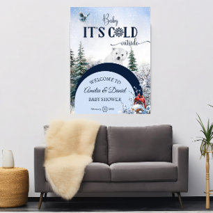 Póster de Baby Shower de Invierno Oso Polar y Card