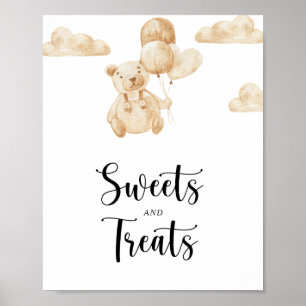 Póster de baby shower de osito con dulces y golosi