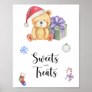 Póster de baby shower de osito de invierno, dulces