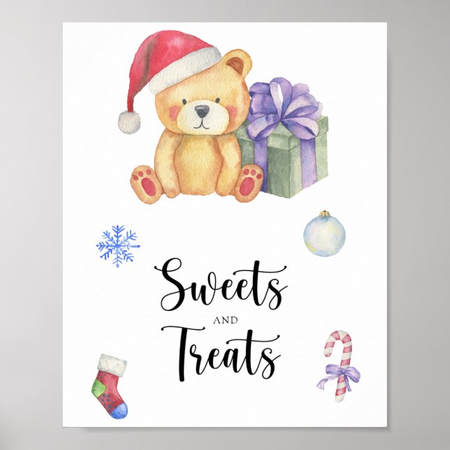 Póster de baby shower de osito de invierno, dulces (Frente)