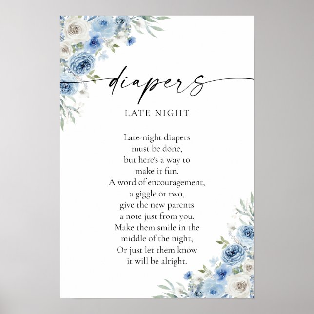 Póster de Baby Shower Dusty Blue Ivory (Frente)