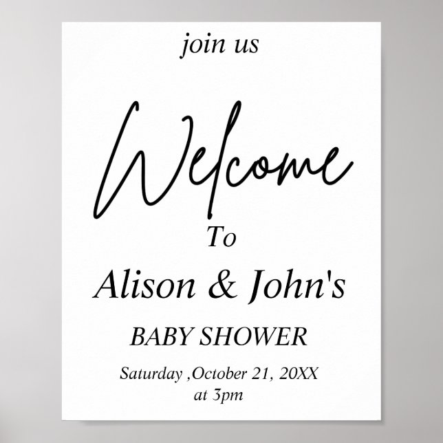 Póster de Baby Shower en Blanco y Negro (Frente)