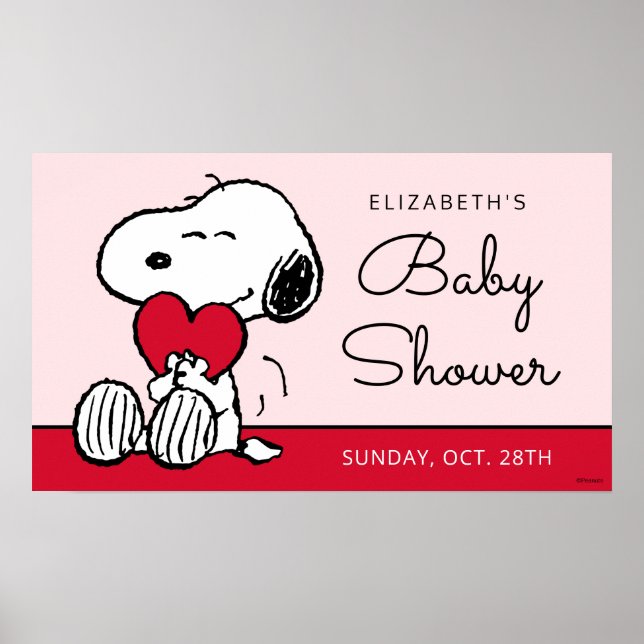 Póster de Baby Shower Snoopy | Pequeño Corazón (Frente)
