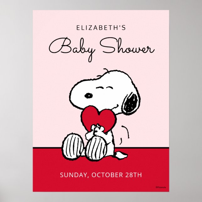 Póster de Baby Shower Snoopy | Pequeño Corazón (Frente)