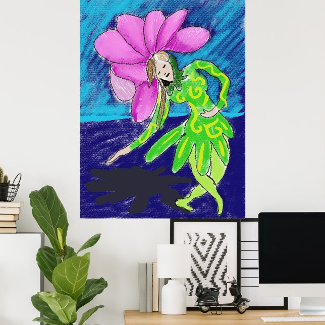 Póster de bailarina de flores (Oficina en casa)
