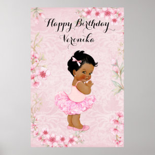 Póster de Bailarina de Flores Rosadas para Niña