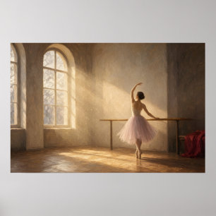 Póster de bailarina en la ventana del estudio