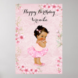 Póster de Bailarina Niña con Flores Rosas