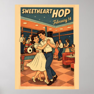 Póster de baile Sweetheart Hop 14 de febrero Retro