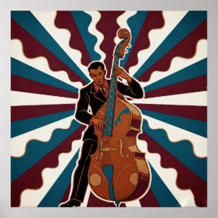 Póster de bajista de jazz retro Personaje musical 