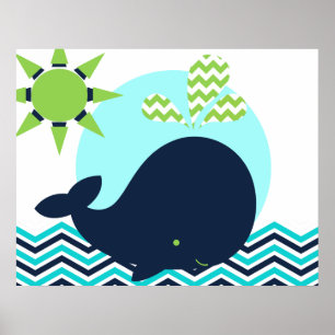 Póster de ballena de caliza, azul y marino para la