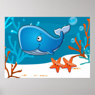 Póster de ballena y estrella de mar acuática del o