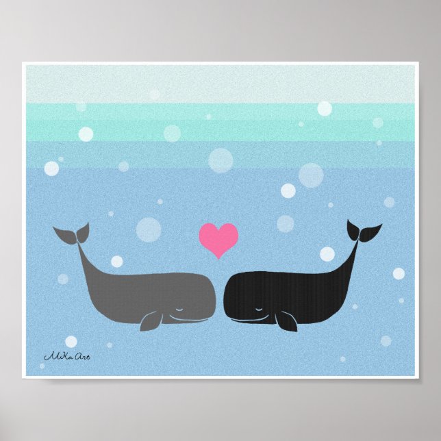 Poster de ballenas Cute Pareja de Ballenas Arte Oc (Frente)
