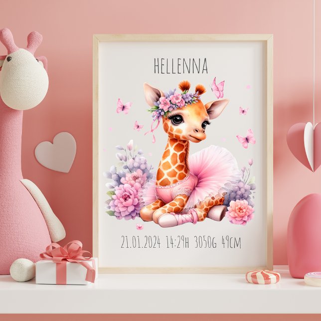Póster de ballet de jirafa bebé personalizado (🦒 Gentle, graceful, and oh-so-cute – this baby giraffe brings charm to every nursery wall. 🌿💗

)