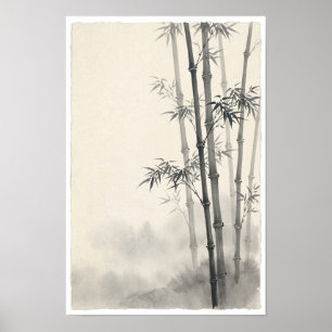 Póster de Bambú en Niebla Zen de Tinta Japonesa