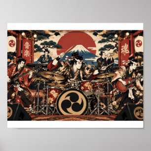 Póster de Banda de Rock Samurái Música Japonesa