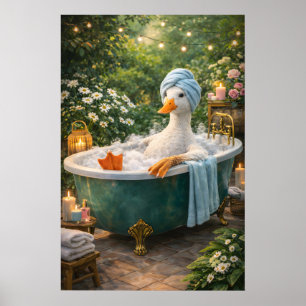 Póster de baño de pato divertido, baño de animal c