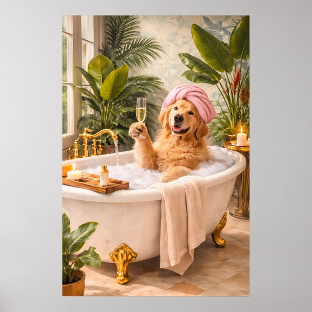 Póster de baño de perro Retriever dorado, Spa de a (Frente)