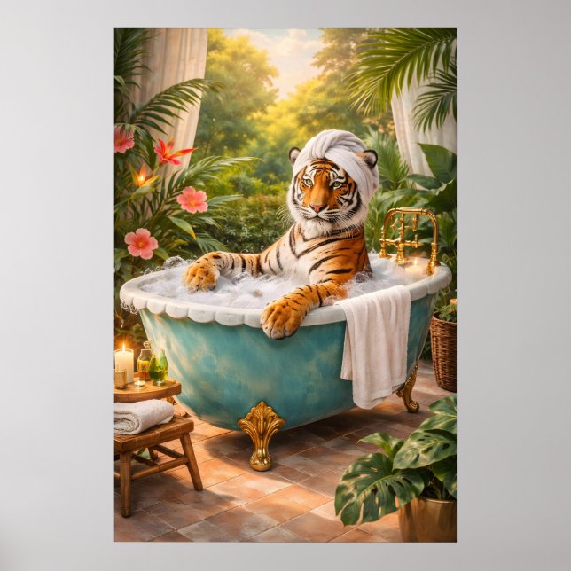 Póster de baño de tigre, impresión divertida de sp (Frente)