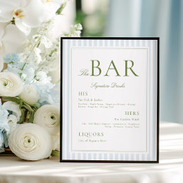 Póster de BAR a rayas azules y salvia elegante