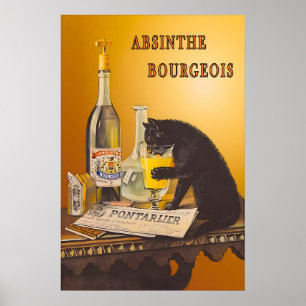 Póster de bar de Absinthe Bourgeois Black Cat vint