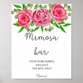 Póster de bar de rosas acuarela mimosa