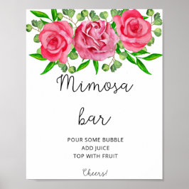 Póster de bar de rosas de acuarela mimosa