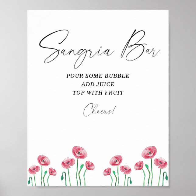 Póster de bar de sangría floral moderno acuarela (Frente)