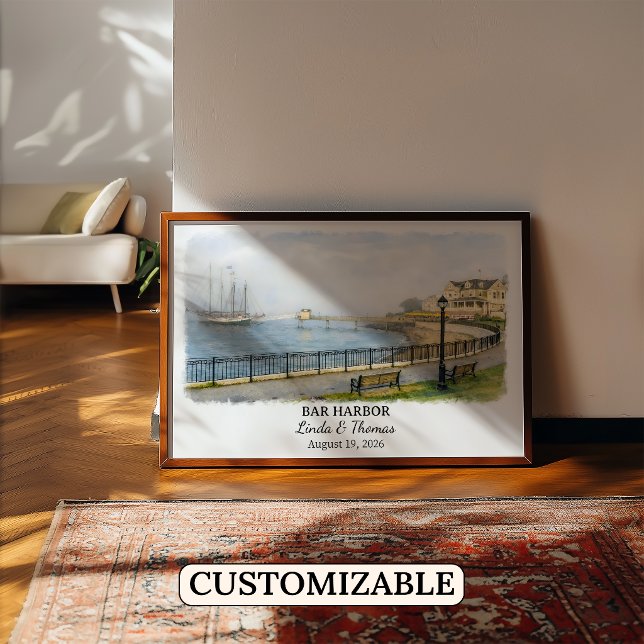 Póster de Bar Harbor Maine, Acuarela, Personalizad (Subido por el creador)