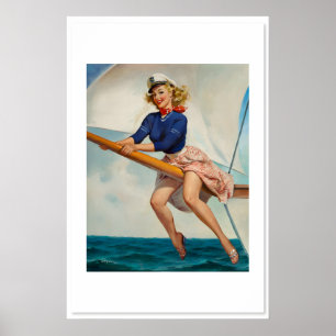 Póster de barco pin-up de la chica marinera de Elv