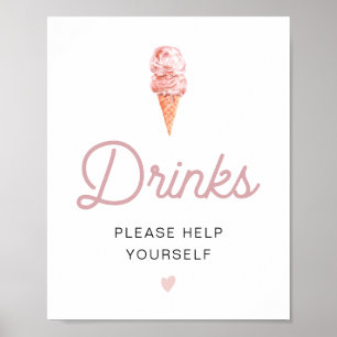 Póster de barra de bebidas de helado rosa retro CL