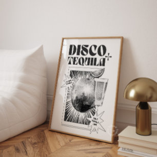 Póster de barra de disco y tequila carrito