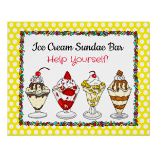 Póster de barra de helados para baby shower o boda