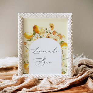 Póster de barra de limonada con arco floral elegan