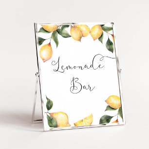 Póster de barra de limonada de acuarela de limón