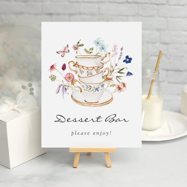 Póster de barra de postres para despedida de solte (Floral Bridal Shower Dessert Bar Poster with Butterfly by Painted Paperie
)