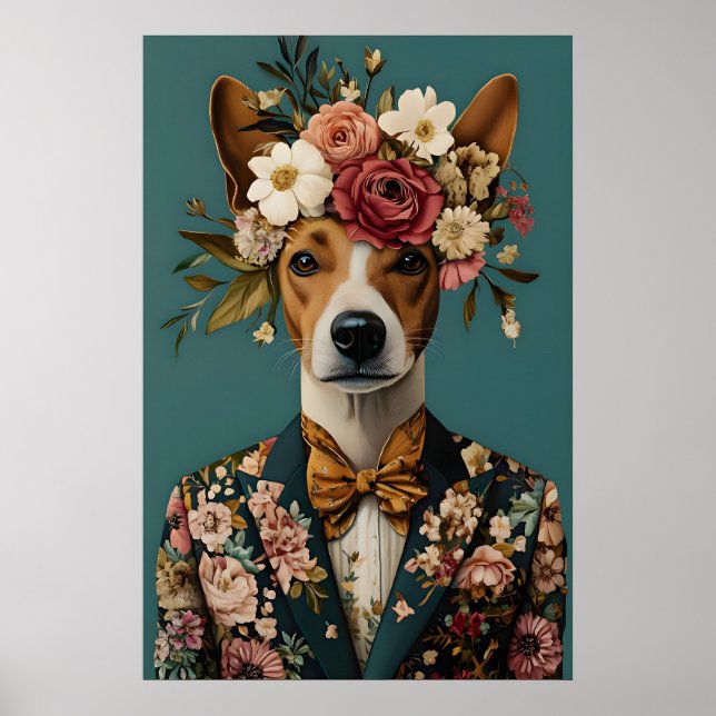 Póster de Basenji con Traje, Retrato de Basenji, B (Frente)