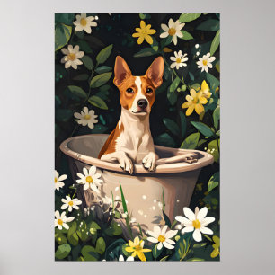 Póster de Basenji en bañera, Póster divertido de p