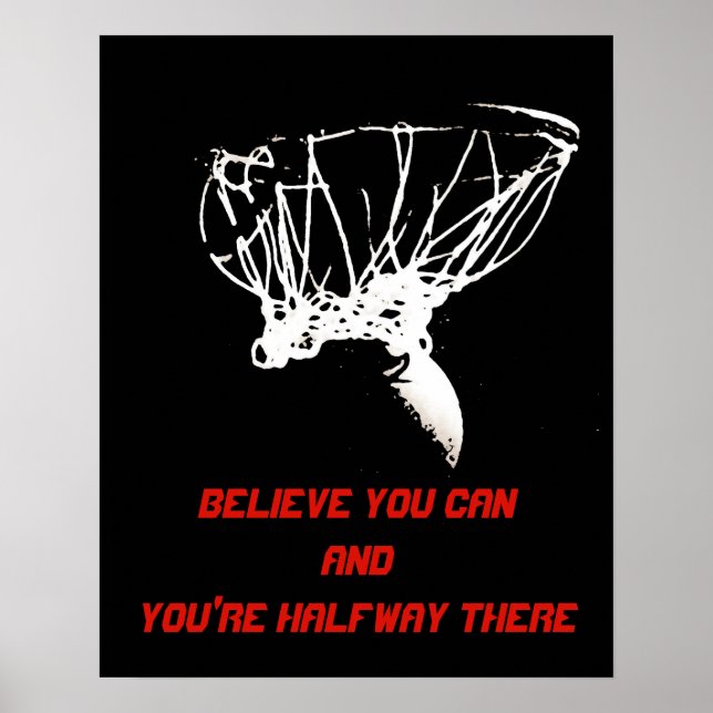 Poster de Básquetbol de Arte Black White Red Pop (Frente)