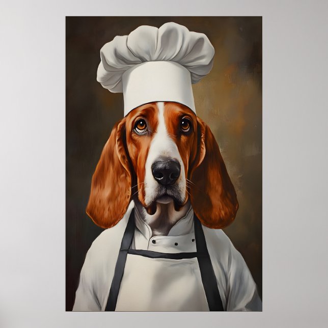 Póster de Basset Hound con gorro de chef, Póster d (Frente)
