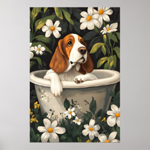 Póster de Basset Hound en bañera, Póster divertido