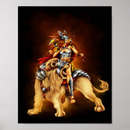 Póster de batalla Domadora de leones Mujer guerrer