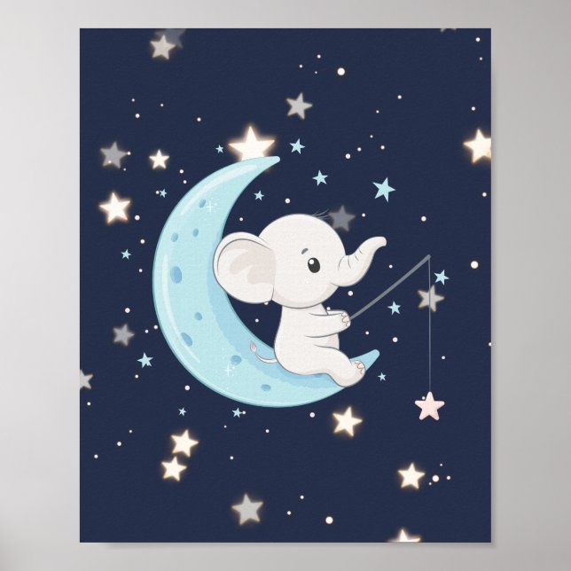 Póster de bebé elefante pescando estrellas (Frente)