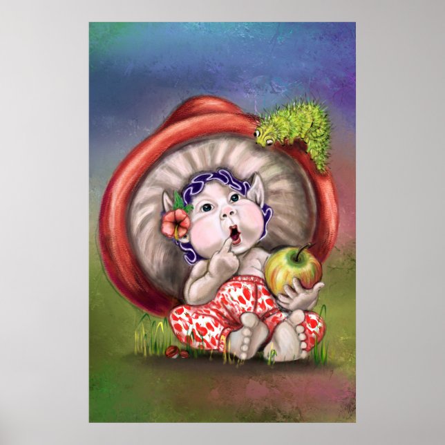Póster de Bebé Hongo y Oruga - Pintura (Frente)