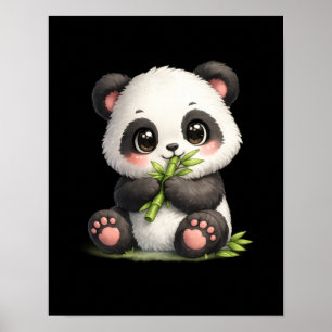 Póster de bebé panda lindo comiendo bambú 