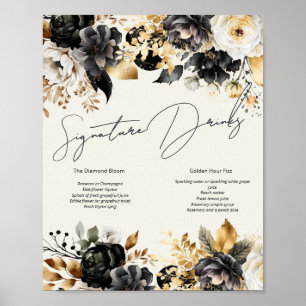 Póster de bebidas para cumpleaños 60 de Floral Oro